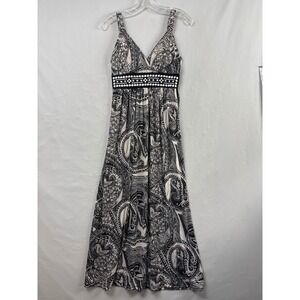 Studio West Apparel Maxi Dress Womens Small Black White Paisley Studded